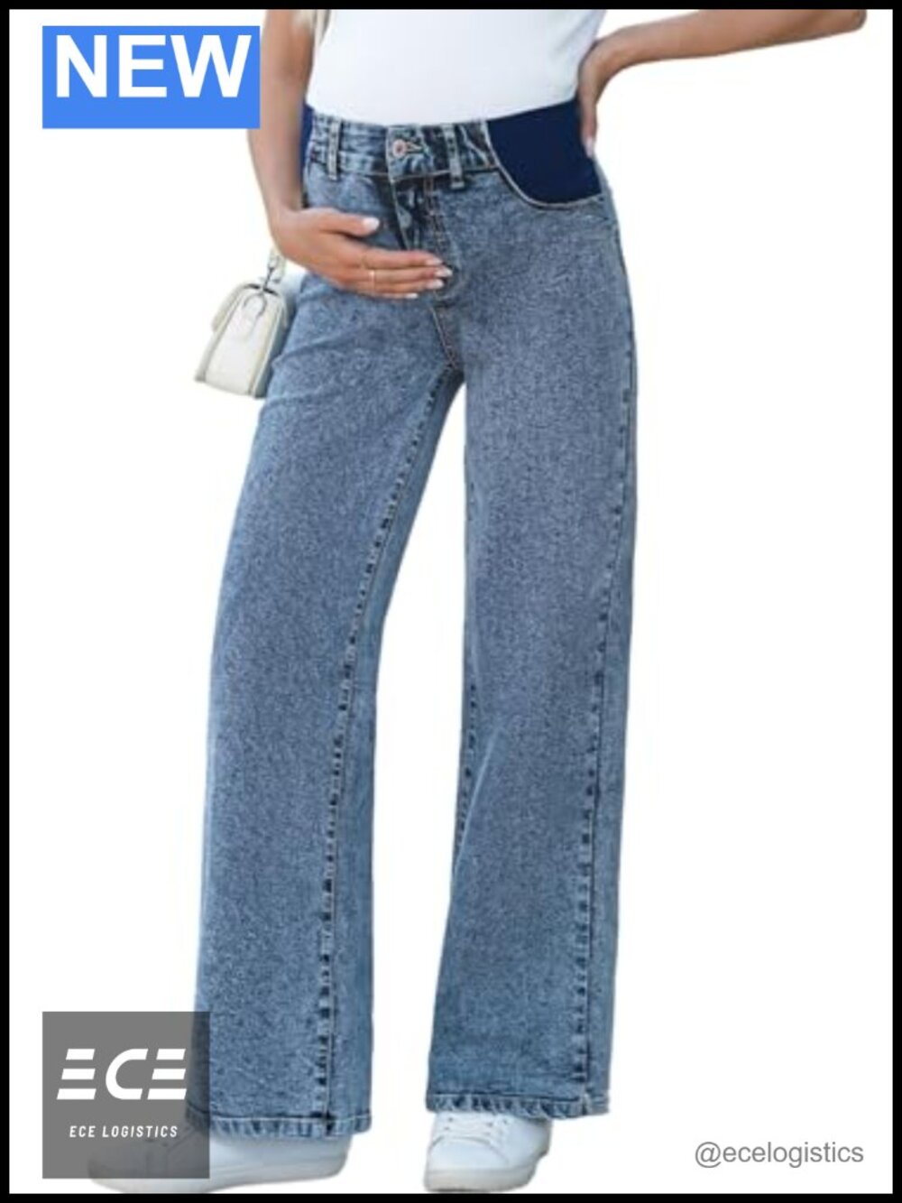 Maternity Wide Leg Jeans High Waist Pregnancy Pants Stretch Denim
